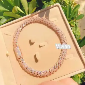 15mm Chain Hip Hop S925 Fine Jewelry Luxury Miami Cuban Link Chain Vvs Moissanite Diamond Necklace