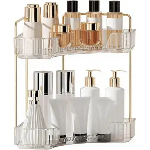 Corner Bathroom Counter Organizer, Makeup Organizer for , Skincare  Perfume Tray, Corner Countertop Shelf Rack Storage for Bathroom Kitchen 2 Tiers (Clear White)