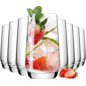 16.2oz Drinking Glasses Set of 8, Tall Water Highball Glasses, Unique Design Lead-Free Crystal Glassware, Glass Cups for Mojito and Mixed Drink Cocktail Glass Set