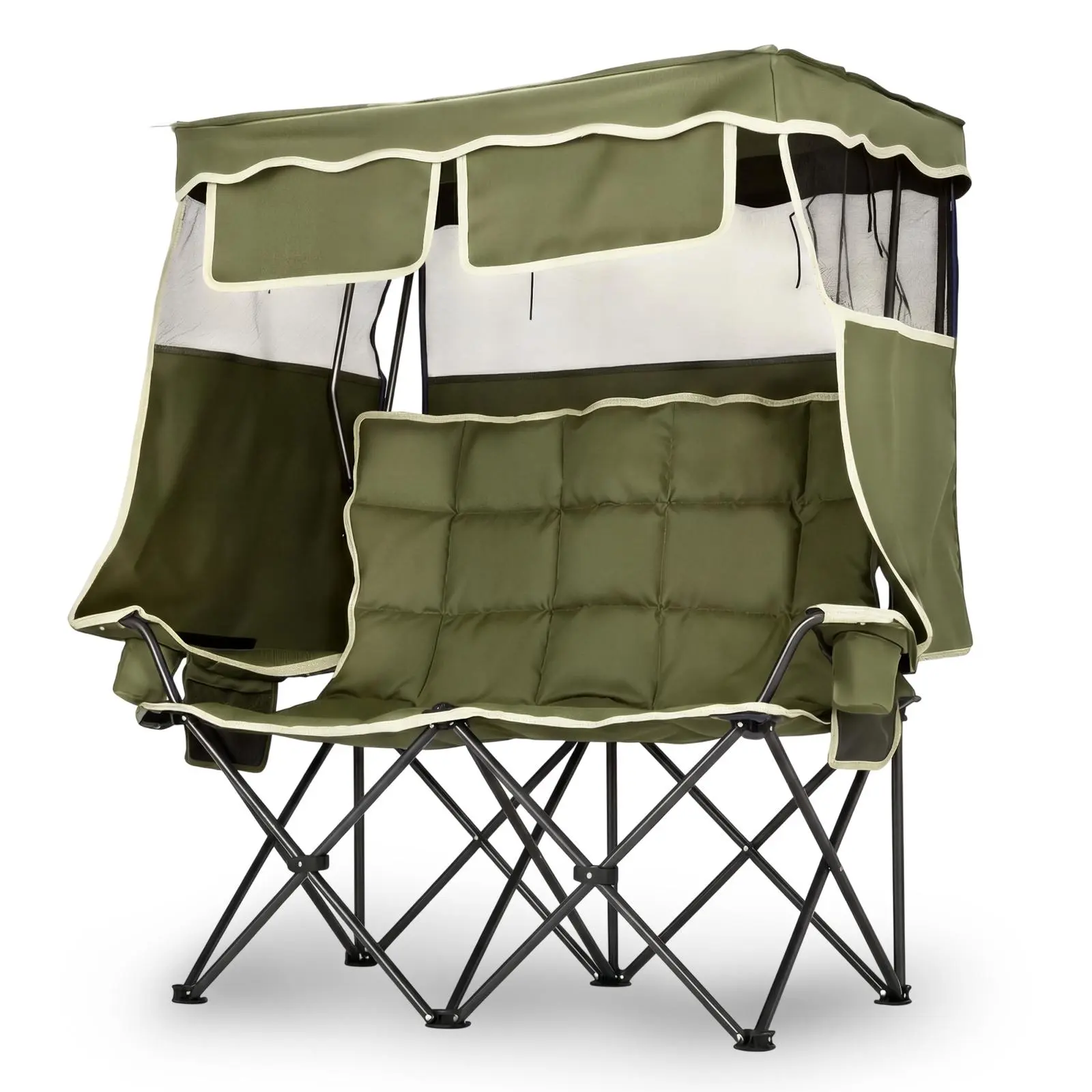 Ubesgoo  Oversized Folding Camping Chair with Canopy, 2-Person, Oxford Fabric & Steel Frame, 240kg Load Capacity