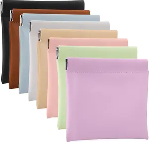 Pack of 8 Snap Closure Organizer Pouch, Small Women's Leather Pouches for Purse, Mini Makeup Bag for Cosmetics Headphones Jewelry Lipstick