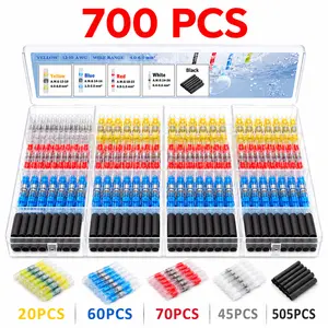 700PCS Car Heat Shrink Butt Crimp Terminal Kit with Box, Car Accessories, Car Stuff, Waterproof Solder Seal Electrical Connector for Summer, Car Essentials, Car Heat Shrink Connector, Car & Boat Repair Tools For Automotive & Marine Wiring