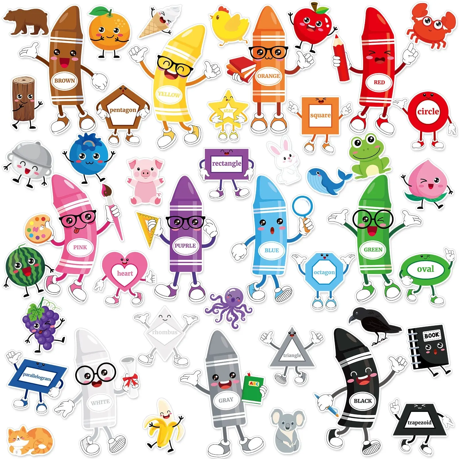50-Piece Colorful Bulletin Board Cutouts - Crayon, Fruit, Animal Shapes - Classroom Decor for Toddler Learning, Nursery Preschool Wall Door Back to School Office Stationery Supplies