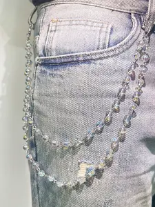 Double-Layer Shiny Fashion Belt Chain, Handmade Rainbow Glass Bead Decorative Waist Chain, Unisex Daily & Holiday Accessory Gift, Adjustable Waist Chain, Body Chains