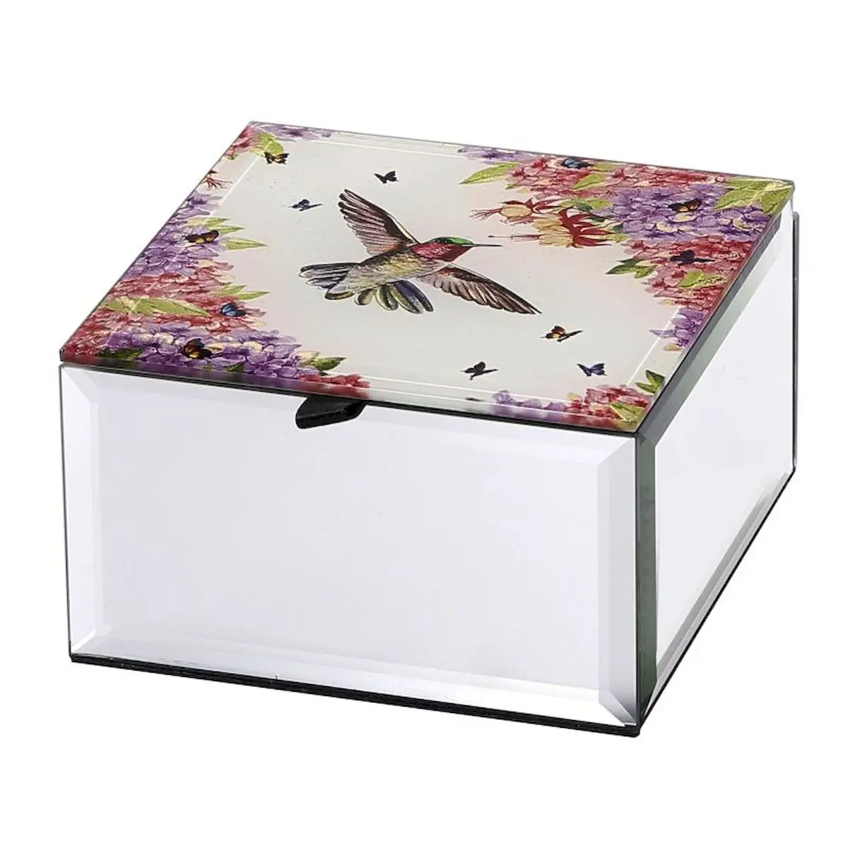 Hummingbird & Flowers Top with Mirrored Sides Trinket Holder