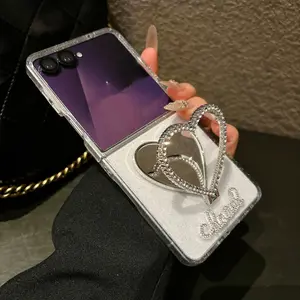 Foldable Glitter Heart Stand Case for Samsung Z Flip5/6/7 Fe, Cute Protective Cover, Durable Fashion Fit, Daily Use Phone Shell