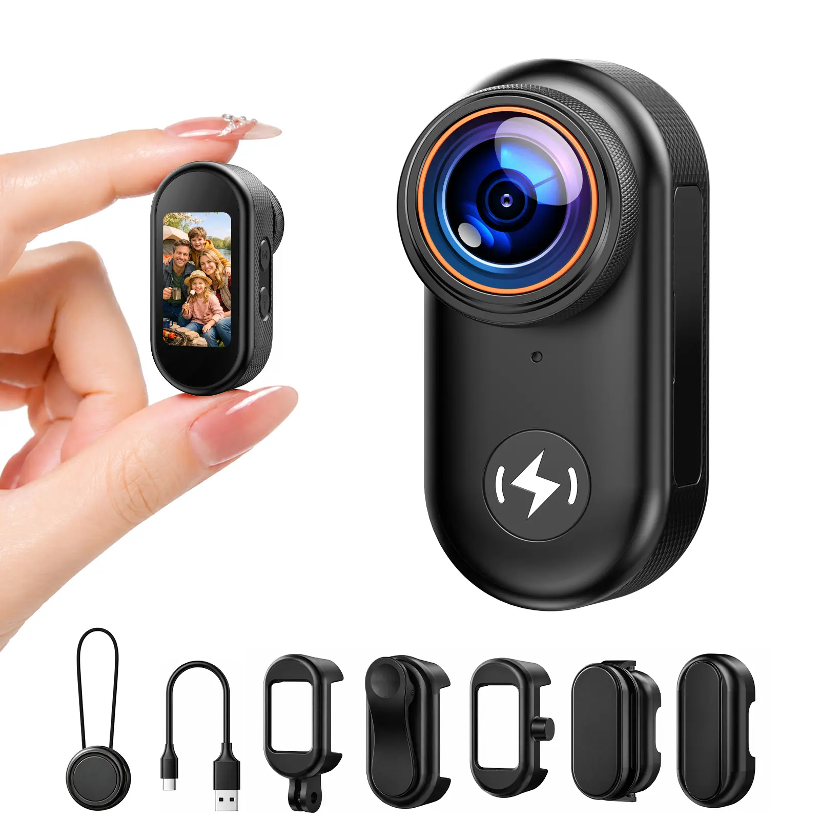 CAMWORLD 4K HD Mini Body Photo Video Camera - 1.47" LCD Wearable Video Recorder, Thumb Action Device, Metal Magnetic Mount, WiFi App, 64GB Card, Portable Hands-Free Charging Gear for Outdoor Sports Vlogging (DealsforYouDays, July4th)