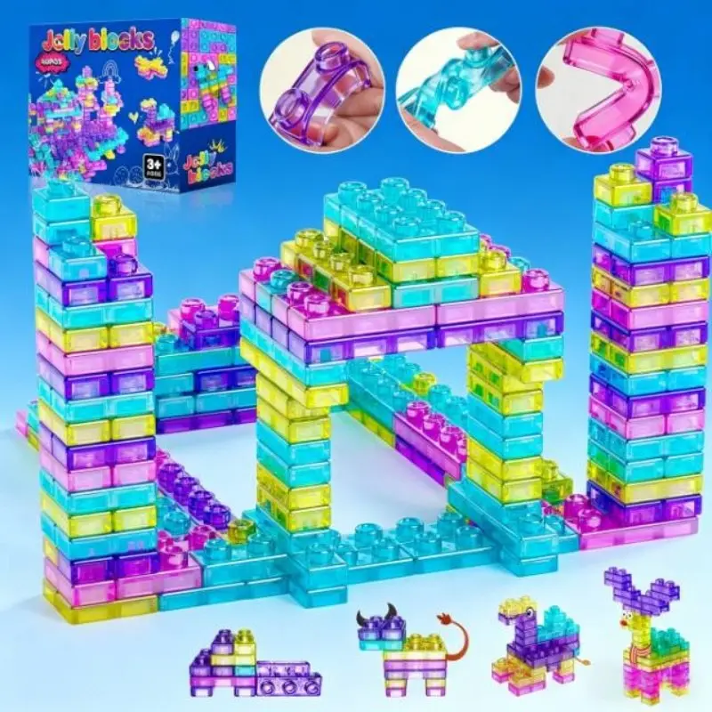 40PCS Multi-color Jelly, Plastic Building Blocks Set for Toddlers, Soft Stacking Squishy Toy Set, Safe Squeezable & Stretchable Blocks Toy for Kids 3+, STEM Montessori Learning Sensory Tactile Play, Creative Construction Bath Toy, Birthday Gift