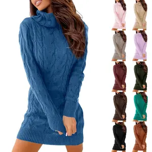 PASLTER Womens Cable Knit Sweater Dress Sexy Long Sleeve Bodycon Turtleneck Mini Fall Sweaters Dresse