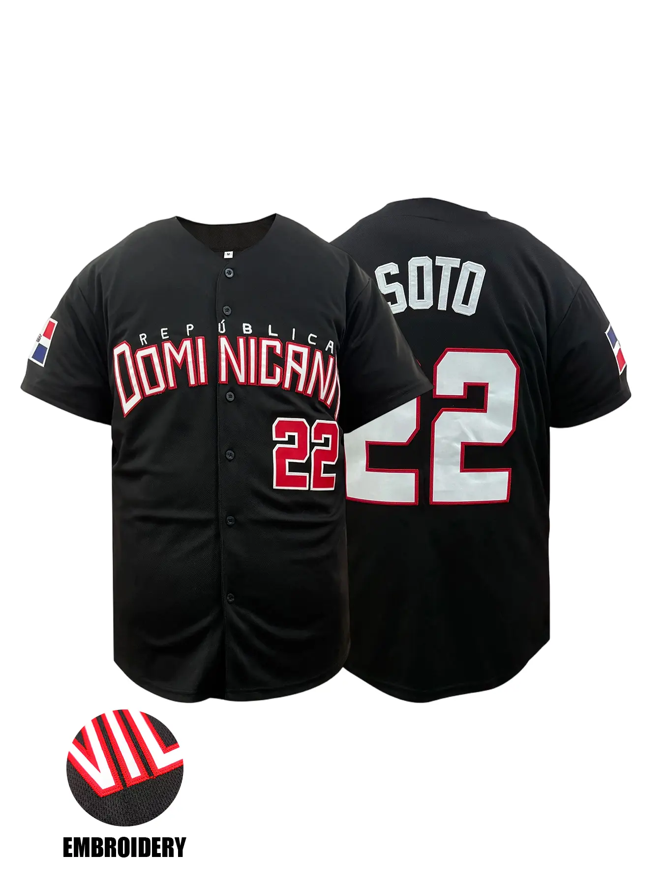 Men's Dominicana #22 Embroidered Baseball Jersey, Embroidery Sportswear, V-Neck Loose Fit Sportswear, Sport Outdoor Clothing, Breathable Short Sleeve Design for Outdoor Activities & Competitions All Seasons