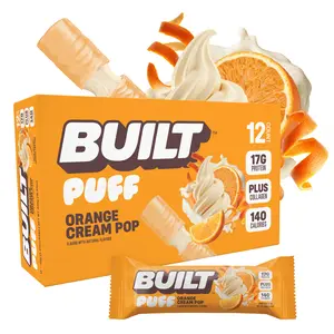 Official BUILT Bar, Orange Cream Pop Puff Protein Snack Bar, 12ct
