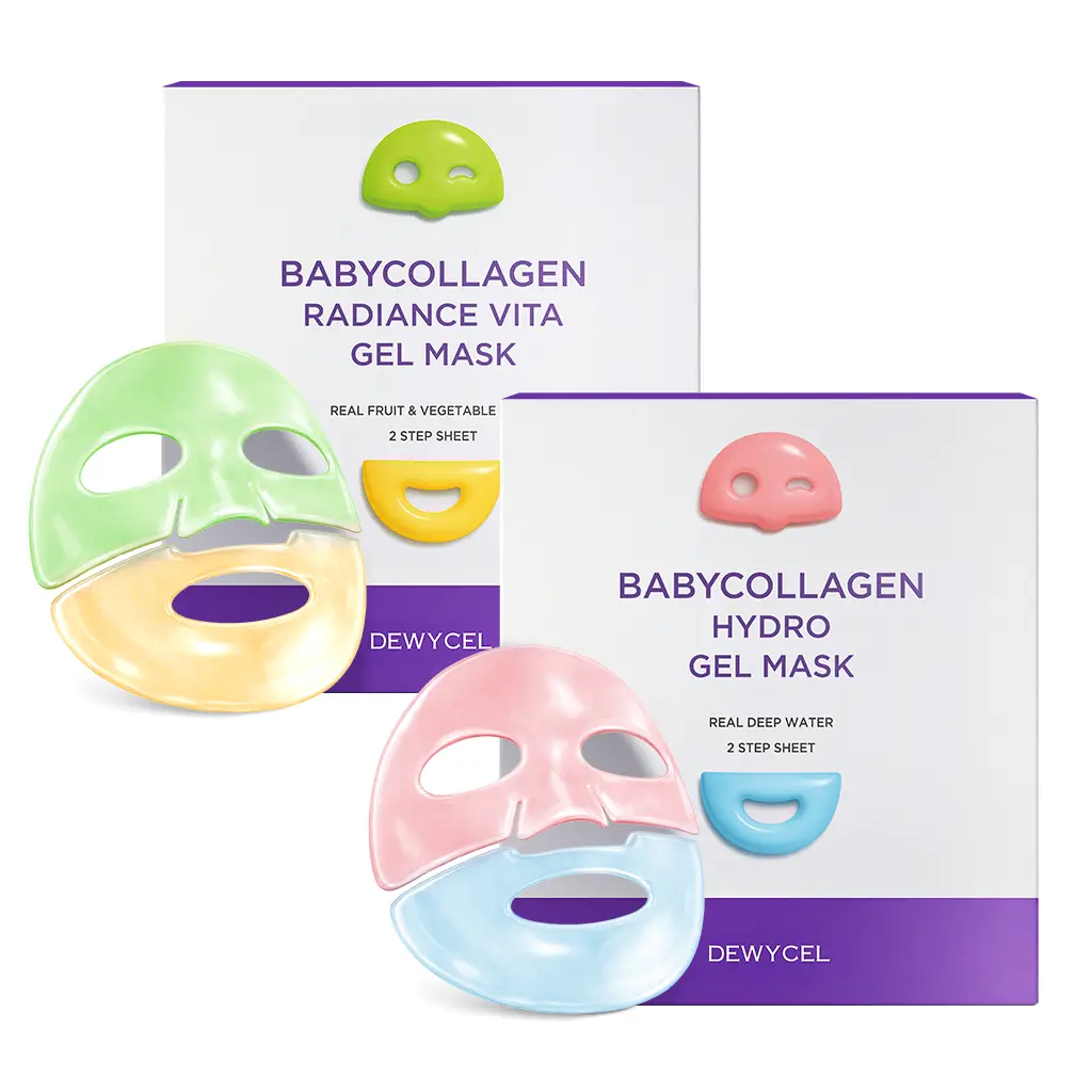[Baby Collagen Duo] DEWYCEL BabyCollagen Hydro Gel Mask x Vita Gel Mask |  2-Step Gel Face Mask for Hydration | Radiance & Lifting | Dewy, Bouncy Glass Skin | Overnight Hydrogel Face Mask | Korean Skincare | 2.54 oz (72g) × 8ea