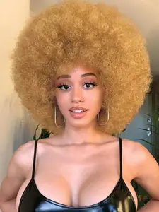 Afro Wigs for Black Women 70s Afro Kinky Curly Wig with Bangs Bouncy Huge Fluffy Puff Wigs Synthetic Hair for Cosplay Daily and Party 12 Inch