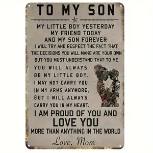 1pc, Metal Sign For My Son Poster Mom And Son Inspirational Quotes Decorative Wall Tin Sign Perfect For Bar Shed Bar Office Men Cave Home Bedroom Restaurant Kitchen Gifts Metal Painting (8"X12"/20cm X30cm)