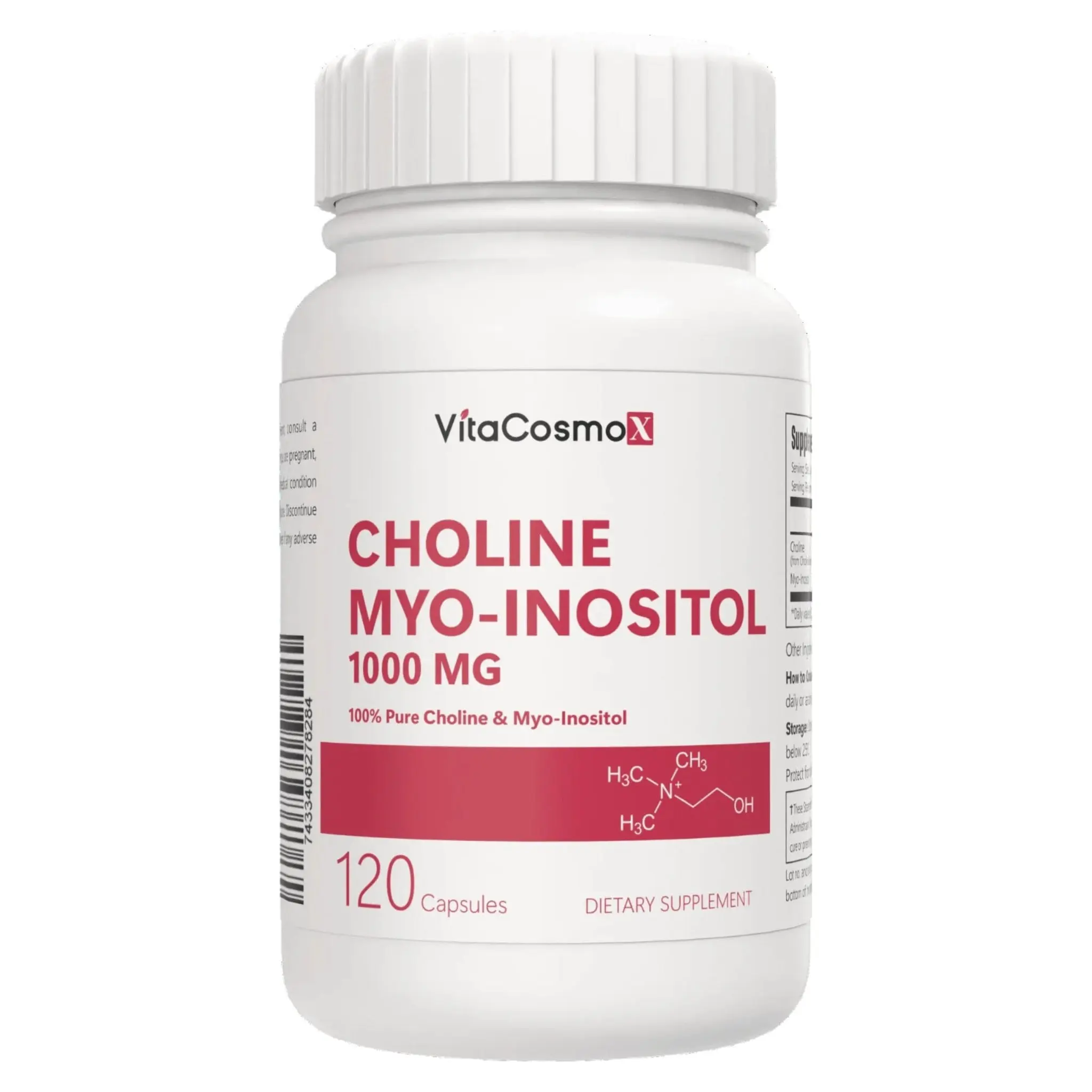 VitaCosmoX Choline & Inositol 1000 mg – 120 Vegan Capsules for Brain & Cellular Support | Daily Dietary Supplement