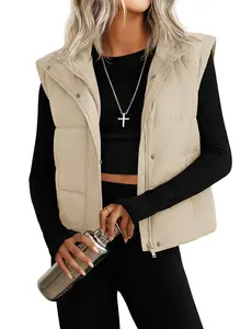 YUCOLEN Womens Puffer Vest Sleeveless Lightweigh Cropped Vests Button Zip Up Winter Warm Outerwear Stand Collar Trendy Coat