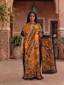 Women's Leopard Print Robe Set, Elegant Matching Fitted Long Dress & Headscarf, Beach Sun Protection Satin Scarf, All Seasons Fashion