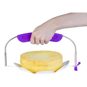 Wilton Adjustable Cake LevCake Cutter Slicer Leveler 9 Heights Stainless Steel Double Wires for Leveling Molding 12x6.25 Inches Purple