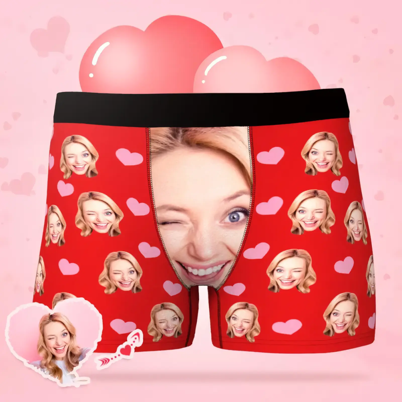 Personalized Face Photo Boxer with Heart for Men – Funny Valentine Gift, Custom Photo Underwear from Girlfriend or Wife, Men Underwear Gift Idea