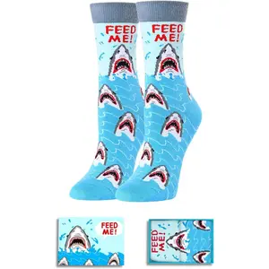 qqc  X-SOK19   Kids Crazy Socks Shark Gifts - Funny Shark Socks for Kids Boys 7-9 Years