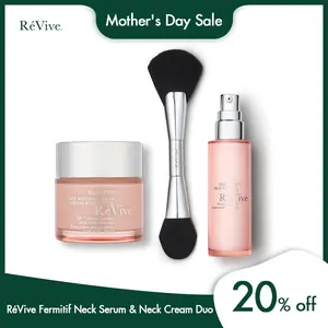 RéVive Fermitif Neck Serum & Neck Cream Duo - Anti-Aging, Reduces Fine Lines & Smooths Skin - Neck Renewal Cream (2.5 Oz) & Neck Renewal Serum (1.7 Oz) & Dual End Applicator Brusch