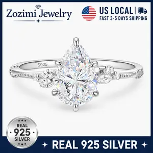 Zozimi 925 Sterling Silver 2CT Pear Cut Engagement Rings, Teardrop Wedding jewelry with Grade 5A Cubic Zirconia, Promise Rings for Women, Pefect for Wedding, Party, Travel,Daily Wear