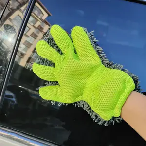 Five-Finger Towel Car Wash Gloves, Plush Cleaning Cloth, Non-Scratch Sandwich Mesh Eyelet, Polyester Fiber, One Piece, Car Cleaning Tool