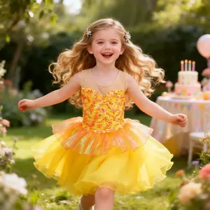 Girls ombre Yellow Sequin Princess Dress| Birthday Party & Dance Outfit