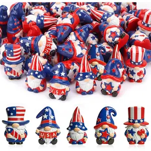 AceOrbit 50 Pcs 4th of July Mini Gnome Figurine Independence Day Miniature Resin Gnomes Decor Memorial Day Decor Stars Stripes Gnomes Gifts for Anniversary Decorations Garden Ornament to Hide