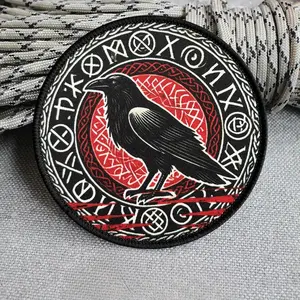 Odin Raven Printed Runic Patch Norse Runes Morale Badge Hook Loop Viking Warrior Celtic Knot Valhalla Army Tactical Backpack Emblem