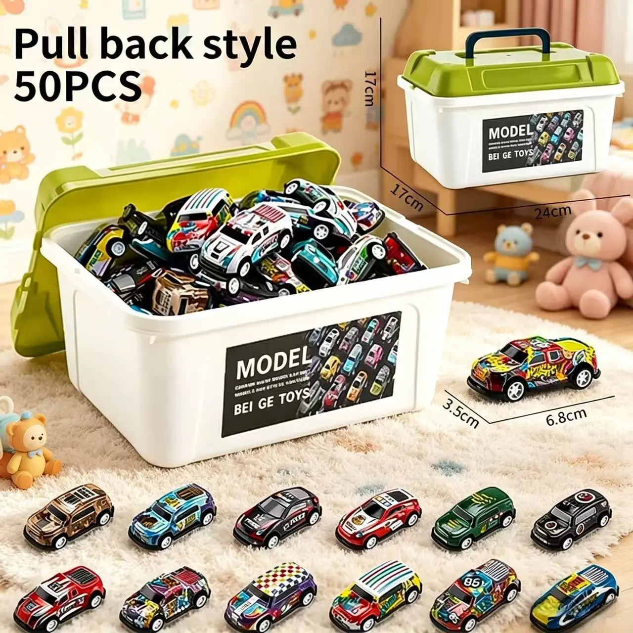 50 PCS Premium Toy Cars with Large Storage Box