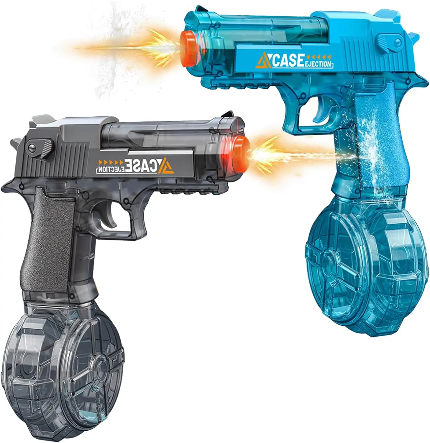 2 Pack Automatic Electric Water Gun for Kids Adults, Rechargeable Water Blaster Toy and Led Light, Long Range 32-35 FT, Water Gun for Swimming Pool Beach Outdoor Water Fighting Parties (Black+Blue)