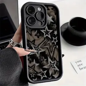 Vintage Y2K Style Distressed Silvery Star Pattern Phone Case for iPhone 17/16Pro/16Plus/15/15Plus/15Pro/15ProMax, 14/14Plus/14Pro/14ProMax, 13/13Pro/13ProMax, 12/12Pro/12ProMax, 11/11Pro/11ProMax, 7/8 Plus, XR/Xs/Xs Max - Premium Matte Frosted Thick TPU S