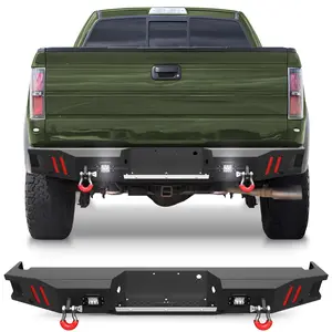 F150 Rear Back Bumper with Lights for 2010-2014 Ford , 2010 2011 2012 2013 2014  Ford F150(SVT Raptor) Truck Steel Rear Bumper w/LED Lights, D-rings