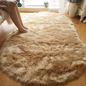 Oval Shaped Faux Sheepskin, 1 Count Non-slip Soft Floor Mat, Fluffy Area Rug, Decorative Carpet for Home Living Room Bedroom Hotel Dormitory
