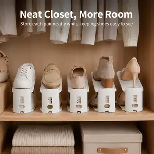5 Count Adjustable Double-Layer Shoe Holder, PP material durable easy to clean space-saving rack