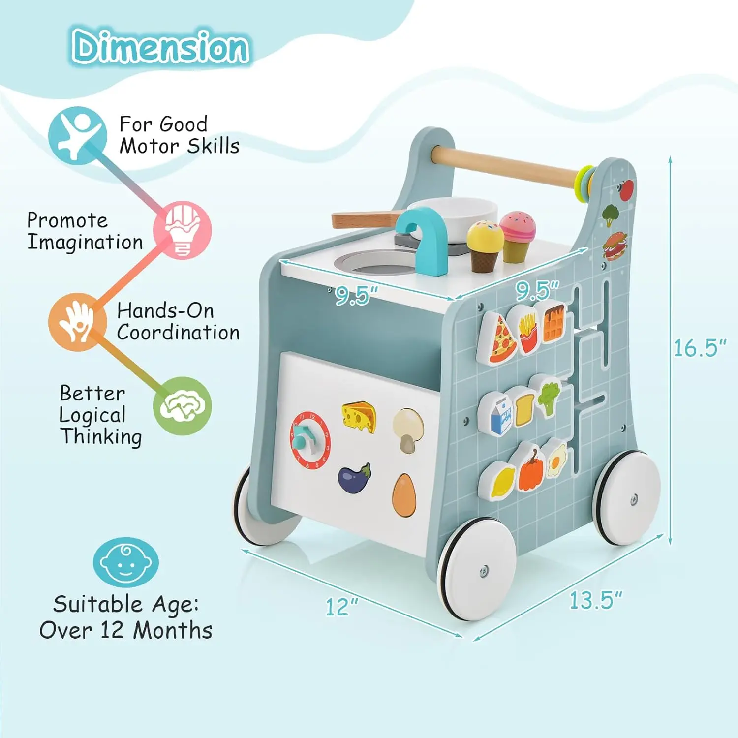 Blue Play Kitchen w/ Movable Slider&Storage Space