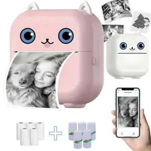 Portable Mini Printer, 1 Box Portable Photo Printer with Print Paper & Photo Sticker & Photo Corner Sticker, Bluetooth-compatible Label Printer for iOS & Android, Portable Handheld Printer
