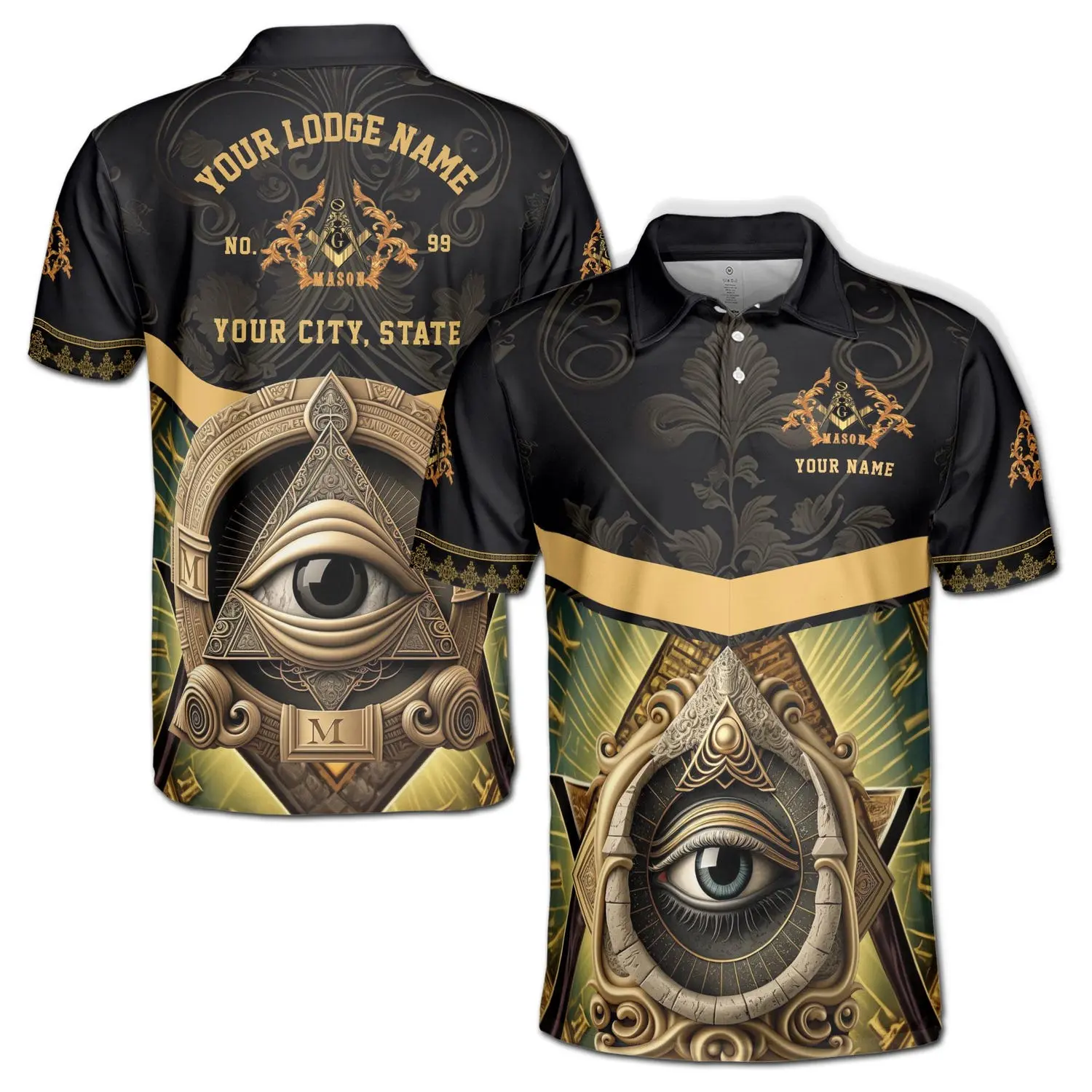 Customized Master Mason Freemasonry All Seeing Eye Men's Polo S-5XL