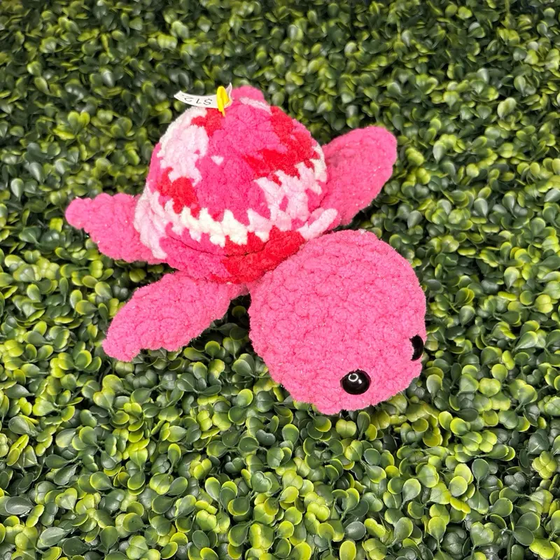 Sparkle Pink Handmade Crochet Turtle Plush | Soft Sea Turtle Stuffed Animal | Cute Amigurumi Turtle Gift