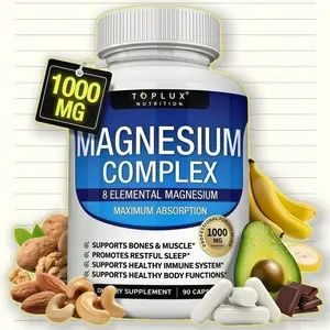 TOPLUX Magnesium Complex 8 Essential Magnesium Supplements 1000 mg Vitamin Dietary Fitness Edible, High Absorption Multi Magnesium Supplement Capsules Healthcare Dietary| Elemental Source | Fitness Strength | Magnesium glycinate