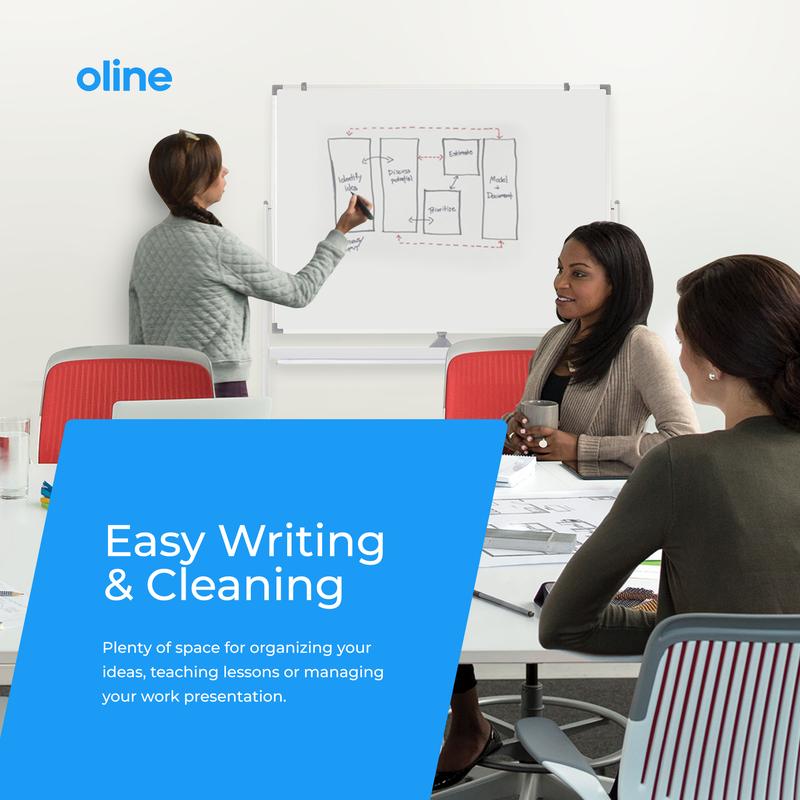 Oline Mobile Whiteboard 48 x 36 Inch Large Height Adjust 360° Magnetic Rolling Double Sided Reversible Dry Erase Board