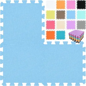 EVA Rubber 18 Tiles Interlocking Puzzle Foam Floor Mats Baby Play Mat for Playing Exercise Mat for Home Workout Blue QC-Gb18N