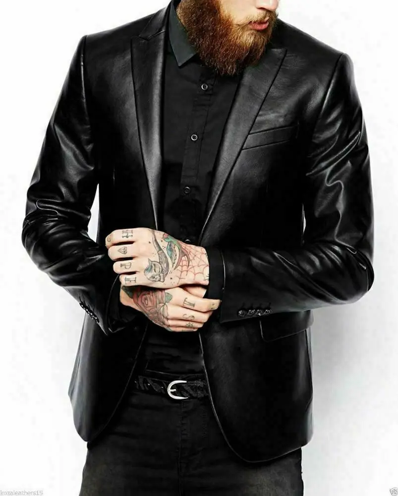 Men's Blazer Coat Real Lambskin Leather Coat Black Two Button Classic  Style Coat Real Lambskin Leather Coat