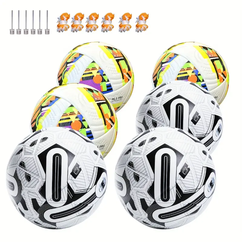 6pcs Size 5 Soccer Balls - Durable, Seamless Faux Leather for Family Fun & Training - Includes Air Needles & Net Bag - Perfect Christmas & New Year's Gift