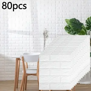 80pcs Self-Adhesive Wallpaper, Brick Pattern 3D Wall Stickers, Waterproof Foam Brick Wallpaper, Bedroom Living Room Decor, Ceiling Roof Sticker