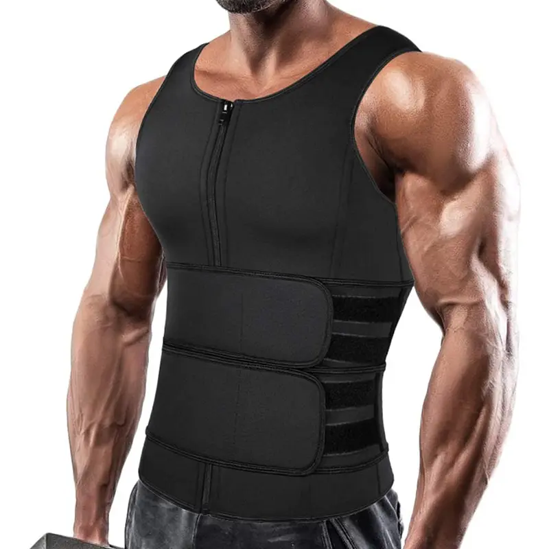 Men's Neoprene 2-in-1 Sauna Vest Waist Trainer Body Shaper with Zipper & Compression, Casual, Waist Reduction, Sporty Shapewear Tops for Gym Workouts, Casual Men's Shapewear Tops, Waist Reduction Men's Shapewear Tops