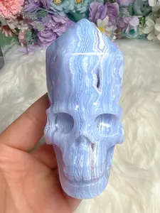 new blue lace agate carving skull