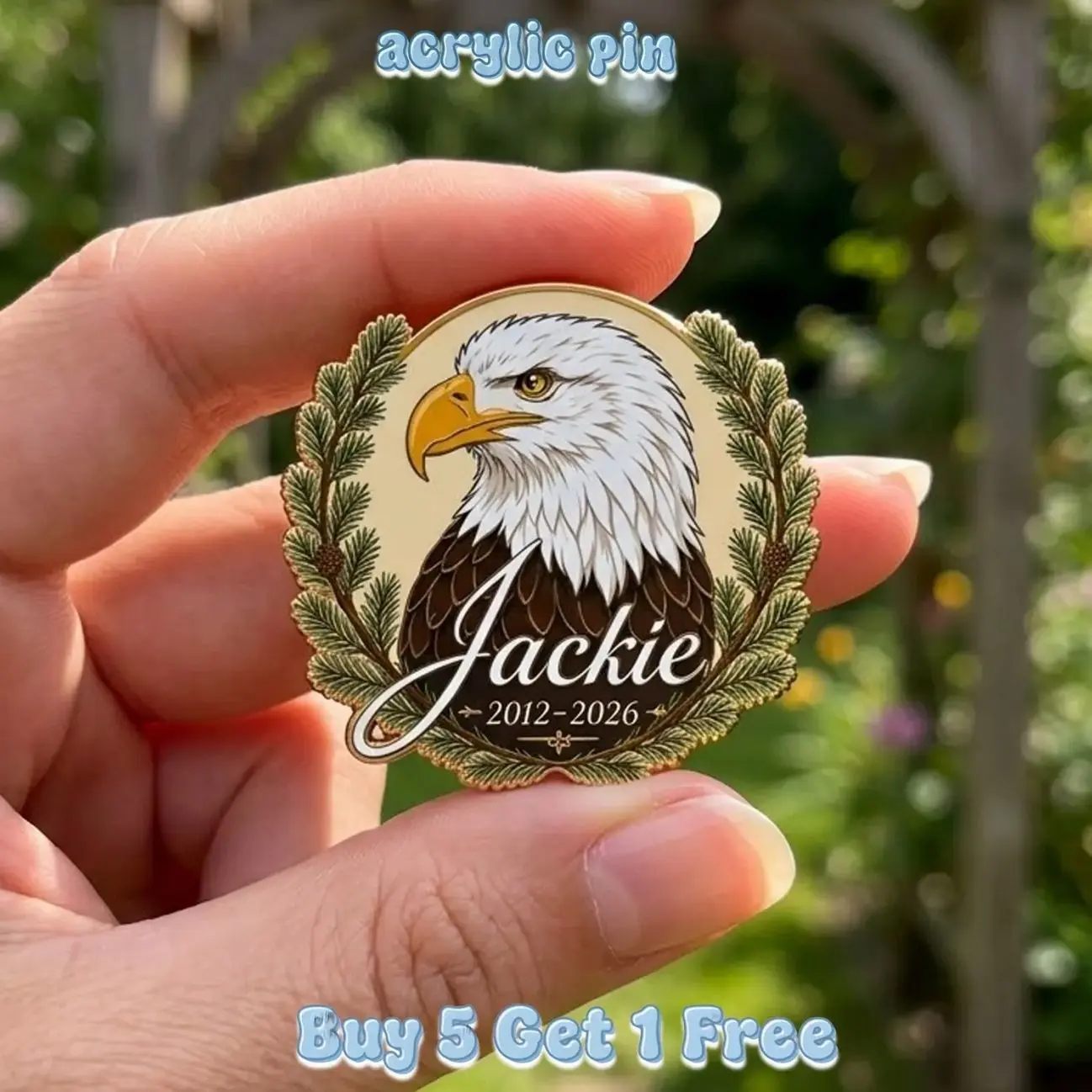 Fly Free Jackie Acrylic Pin, Big Bear Eagle Memorial Pin, Bald Eagle Tribute Pin, Jackie the Eagle Gift