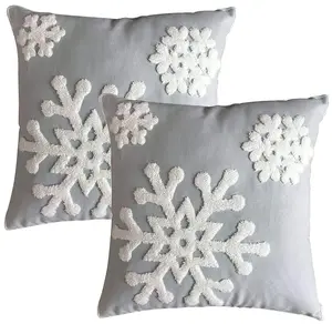 Elife Soft Square Christmas Snowflake Home Decorative Canvas Cotton Embroidery Throw Pillow Covers 18x18 Cushion Covers Pillowcases for Sofa Bed Chair (1 Pair, Grey)